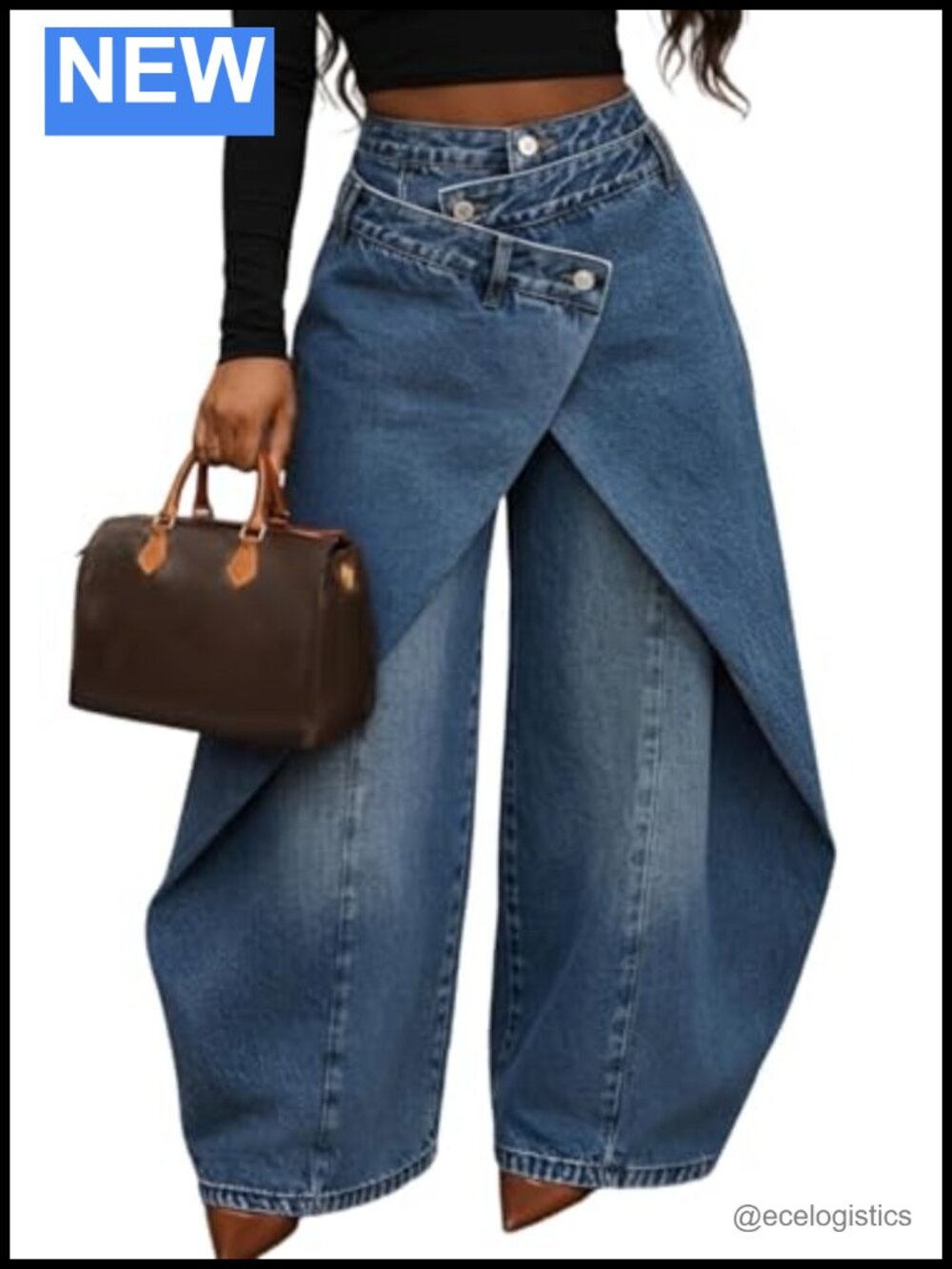 Y2K Asymmetrical Cargo Jeans Baggy Wide Leg High Rise Denim Pants
